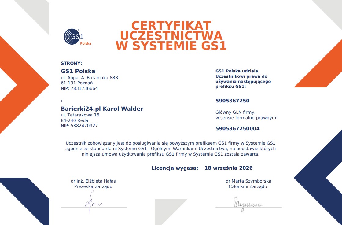 Certyfikat Barierki24.pl